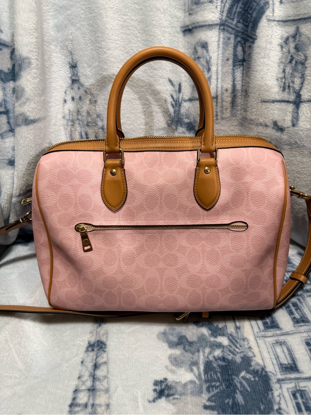 Coach 2026 Powder Pink Satchel with Tan Trim and Floral Charm - Picture 2 of 5